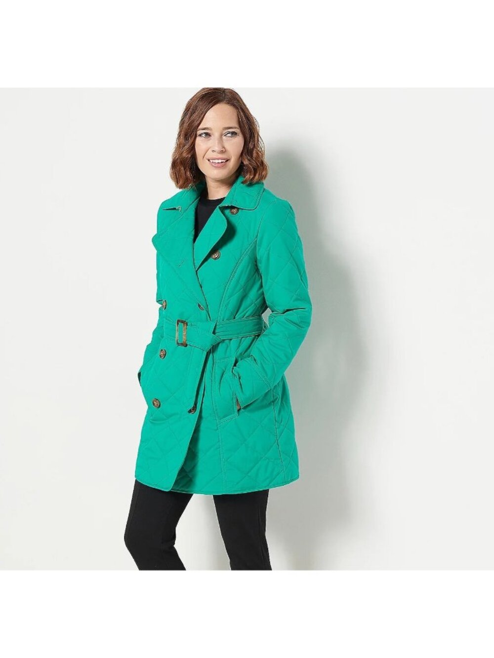 Dennis Basso Trench Coat Small Water Resistant Quilted Long Sleeve Jade Green